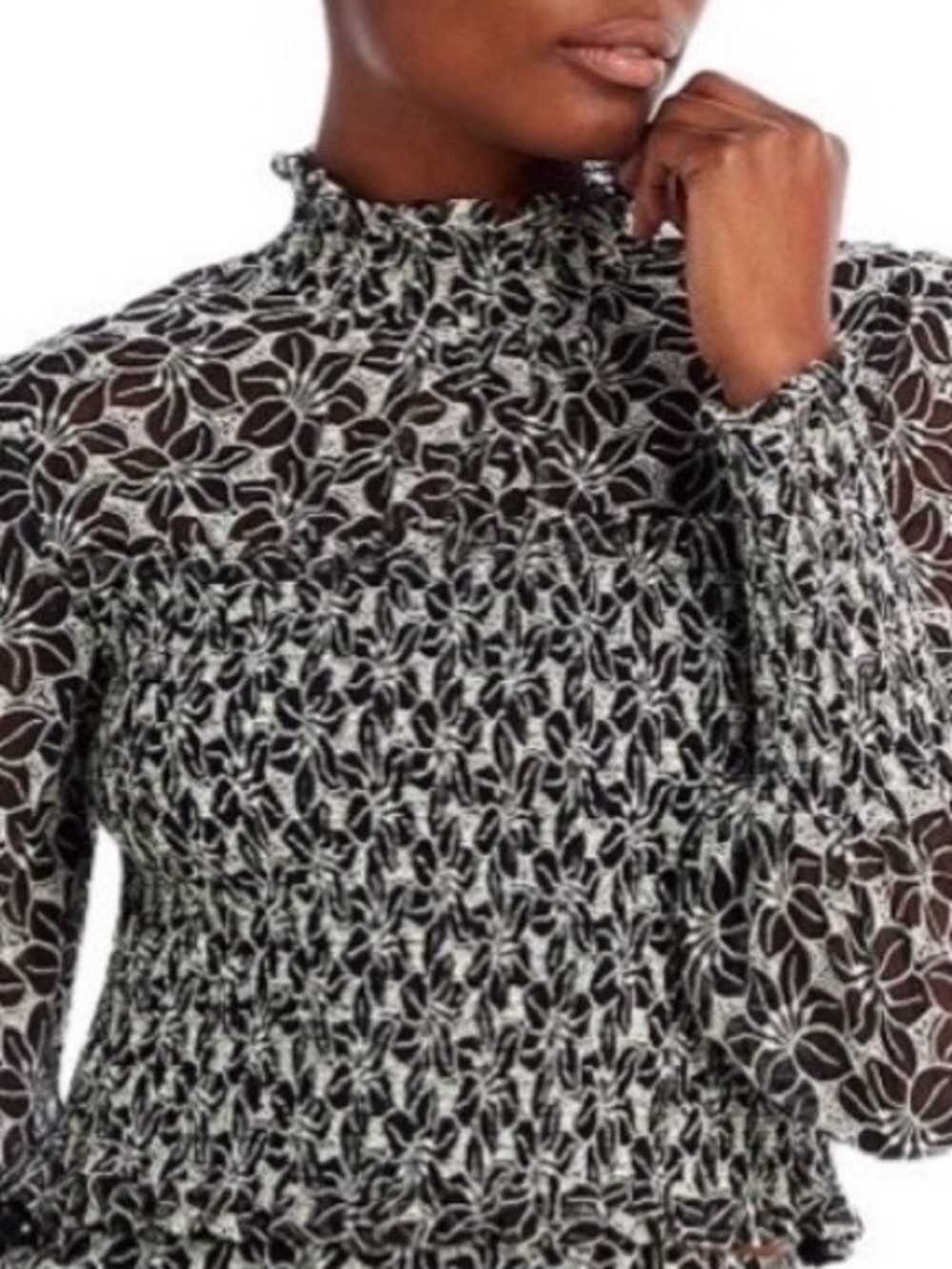 Blouse En Saison Black Floral Print Long Sleeve Mock Neck, Women’s Size Med New